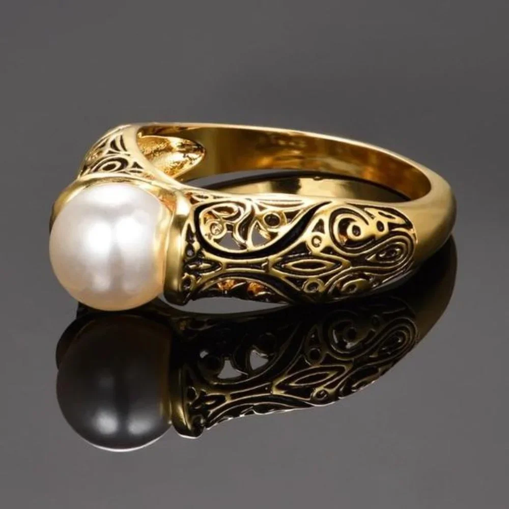 New 925 Sterling Silver Yellow Gold Pearl Ring - Picture 3 of 7